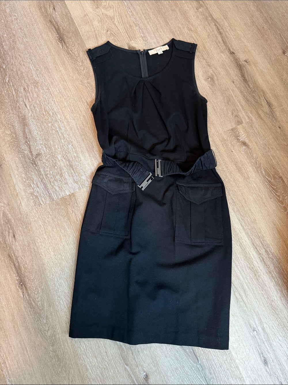 LOFT Black Sleeveless Sheath Dress with Belt